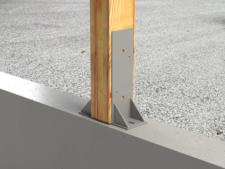 Laminated 4X8 Post Footer Bracket - PF3P48 - Wood Post Brackets - construction materials - building supposrts - beam supports - post support - timber frame brackets - wood frame buildings - post frame buildings - barndominium brackets - exposed beam brackets