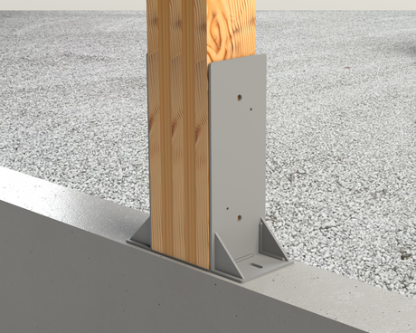 Laminated 8X8 Post Footer Bracket - PF5P88 - Wood Post Brackets - construction materials - building supposrts - beam supports - post support - timber frame brackets - wood frame buildings - post frame buildings - barndominium brackets - exposed beam brackets