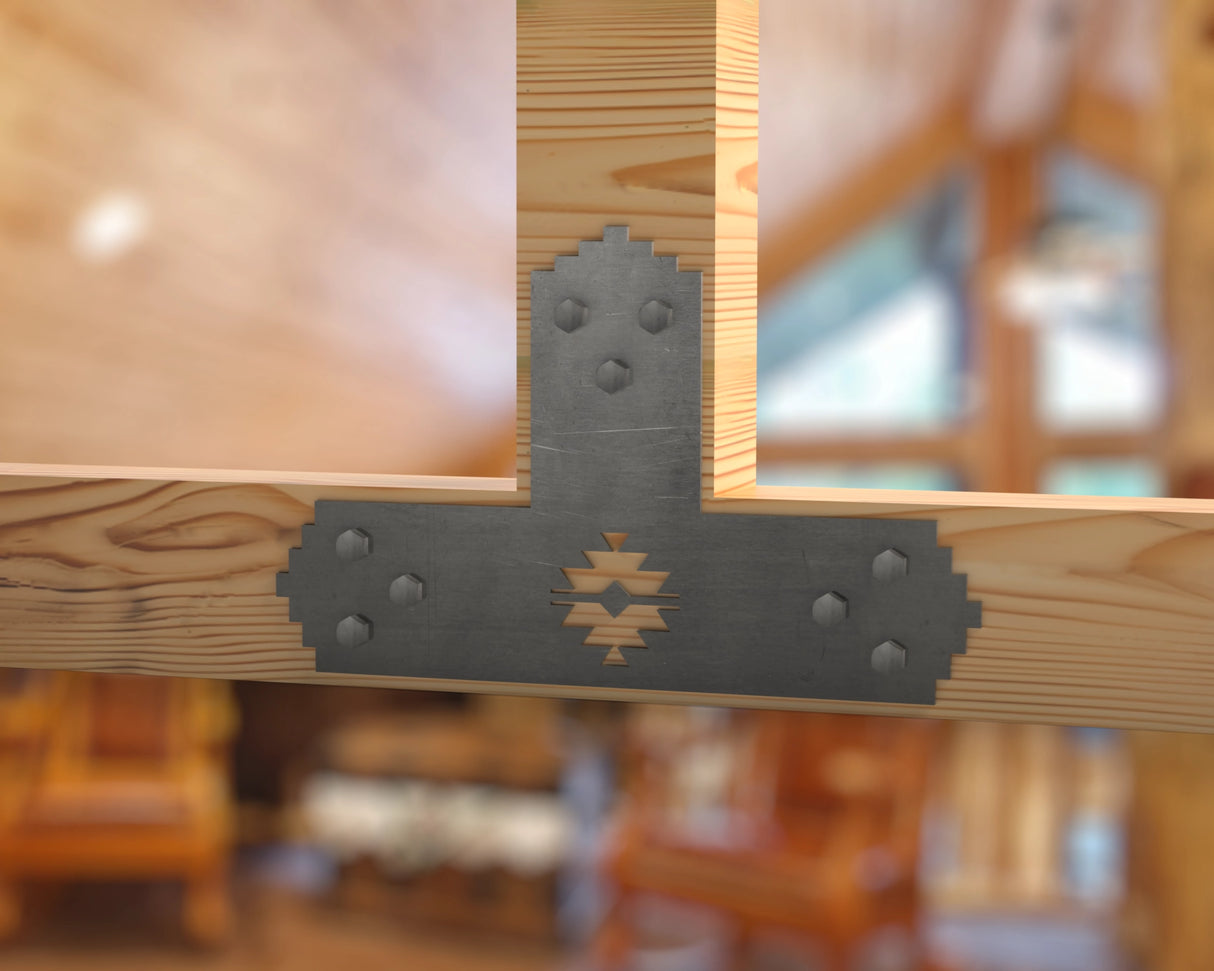 T Bracket - Aztec Style - For 4 Inch Lumber - Wood Post Brackets - construction brackets - brackets for post and beam construction - beam supports - post support - timber frame brackets - barndominium brackets - exposed beam brackets
