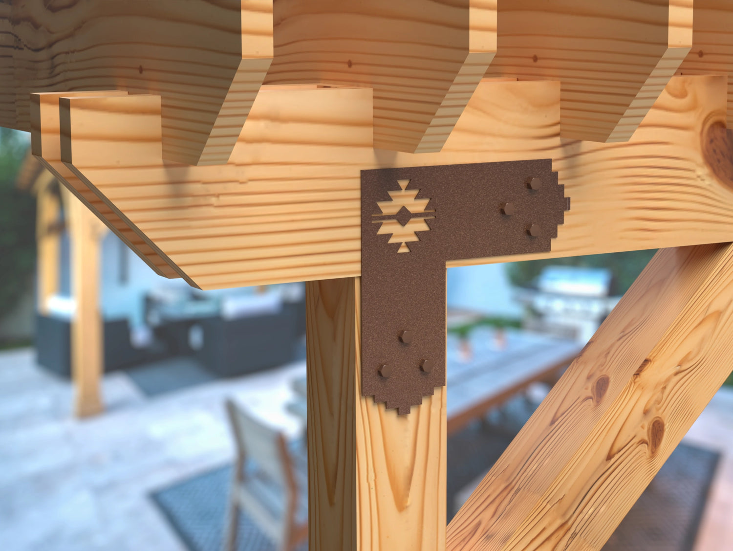 L Bracket - Aztec Style - For 8 Inch Lumber - Wood Post Brackets - construction brackets - brackets for post and beam construction - beam supports - post support - timber frame brackets - barndominium brackets - exposed beam brackets