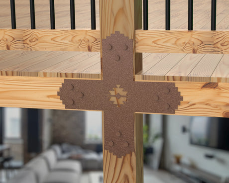 X Bracket - Aztec Style - For 8 Inch Lumber - Wood Post Brackets - construction brackets - brackets for post and beam construction - beam supports - post support - timber frame brackets - barndominium brackets - exposed beam brackets