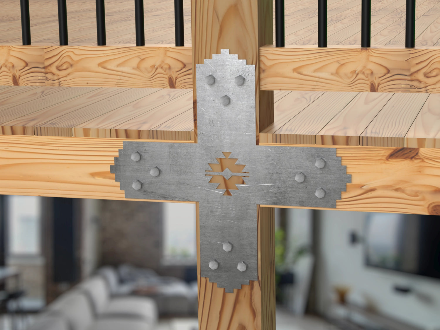 X Bracket - Aztec Style - For 8 Inch Lumber - Wood Post Brackets - construction brackets - brackets for post and beam construction - beam supports - post support - timber frame brackets - barndominium brackets - exposed beam brackets