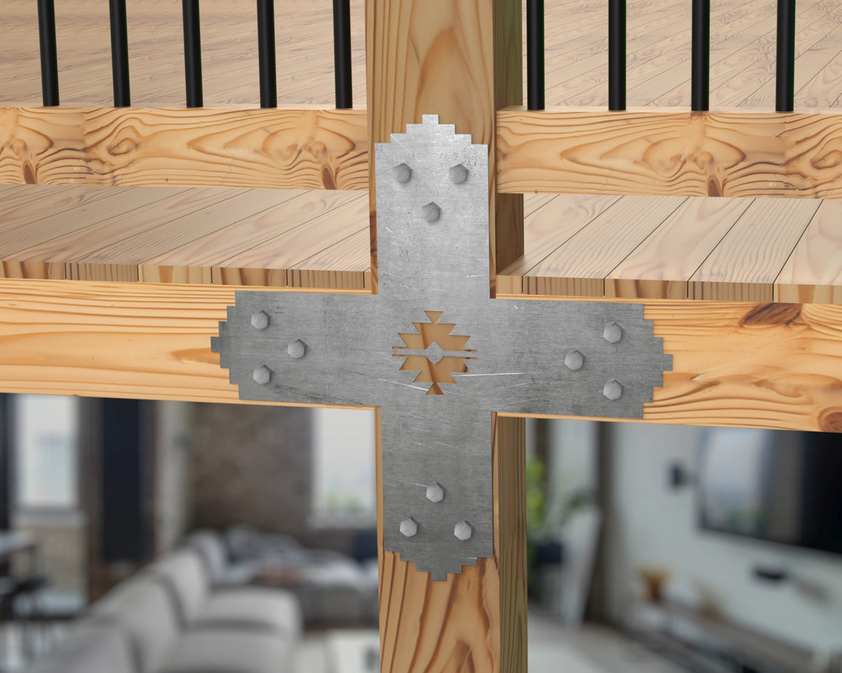 X Bracket - Aztec Style - For 8 Inch Lumber - Wood Post Brackets - construction brackets - brackets for post and beam construction - beam supports - post support - timber frame brackets - barndominium brackets - exposed beam brackets