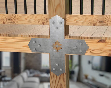 X Bracket - Aztec Style - For 8 Inch Lumber - Wood Post Brackets - construction brackets - brackets for post and beam construction - beam supports - post support - timber frame brackets - barndominium brackets - exposed beam brackets