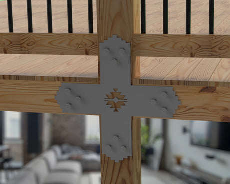 X Bracket - Aztec Style - For 8 Inch Lumber - Wood Post Brackets - construction brackets - brackets for post and beam construction - beam supports - post support - timber frame brackets - barndominium brackets - exposed beam brackets