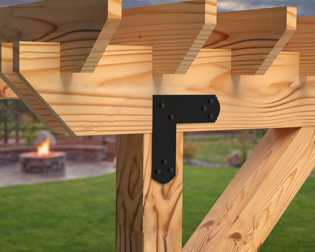L Bracket - Crowned Style - For 4 Inch Lumber - Wood Post Brackets - construction brackets - brackets for post and beam construction - beam supports - post support - timber frame brackets - barndominium brackets - exposed beam brackets