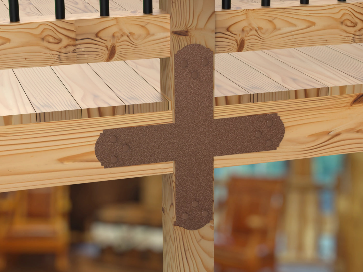 X Bracket - Crowned Style - For 4 Inch Lumber - Wood Post Brackets - construction brackets - brackets for post and beam construction - beam supports - post support - timber frame brackets - barndominium brackets - exposed beam brackets