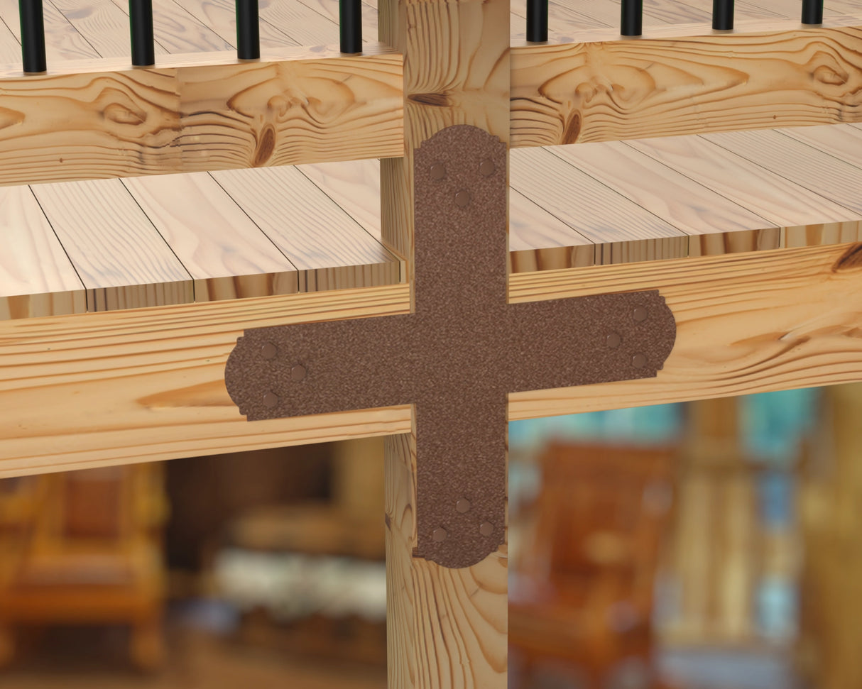 X Bracket - Crowned Style - For 4 Inch Lumber - Wood Post Brackets - construction brackets - brackets for post and beam construction - beam supports - post support - timber frame brackets - barndominium brackets - exposed beam brackets
