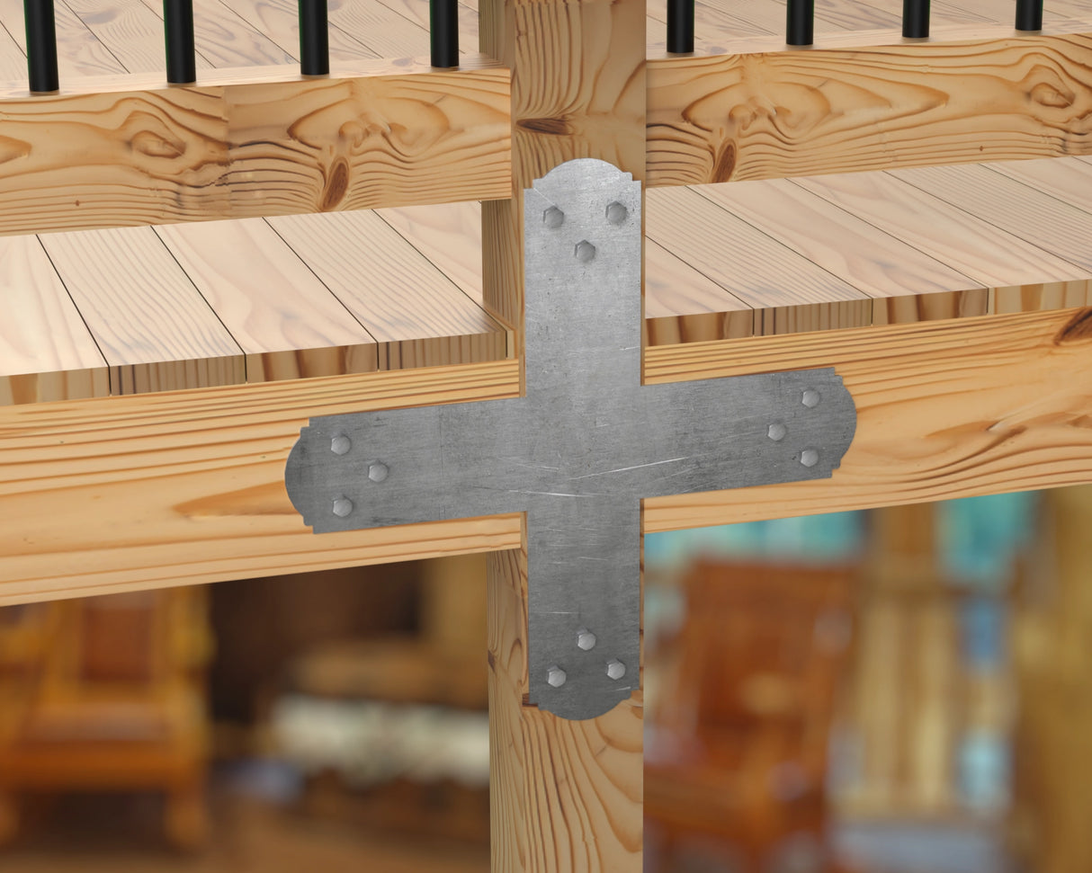 X Bracket - Crowned Style - For 4 Inch Lumber - Wood Post Brackets - construction brackets - brackets for post and beam construction - beam supports - post support - timber frame brackets - barndominium brackets - exposed beam brackets