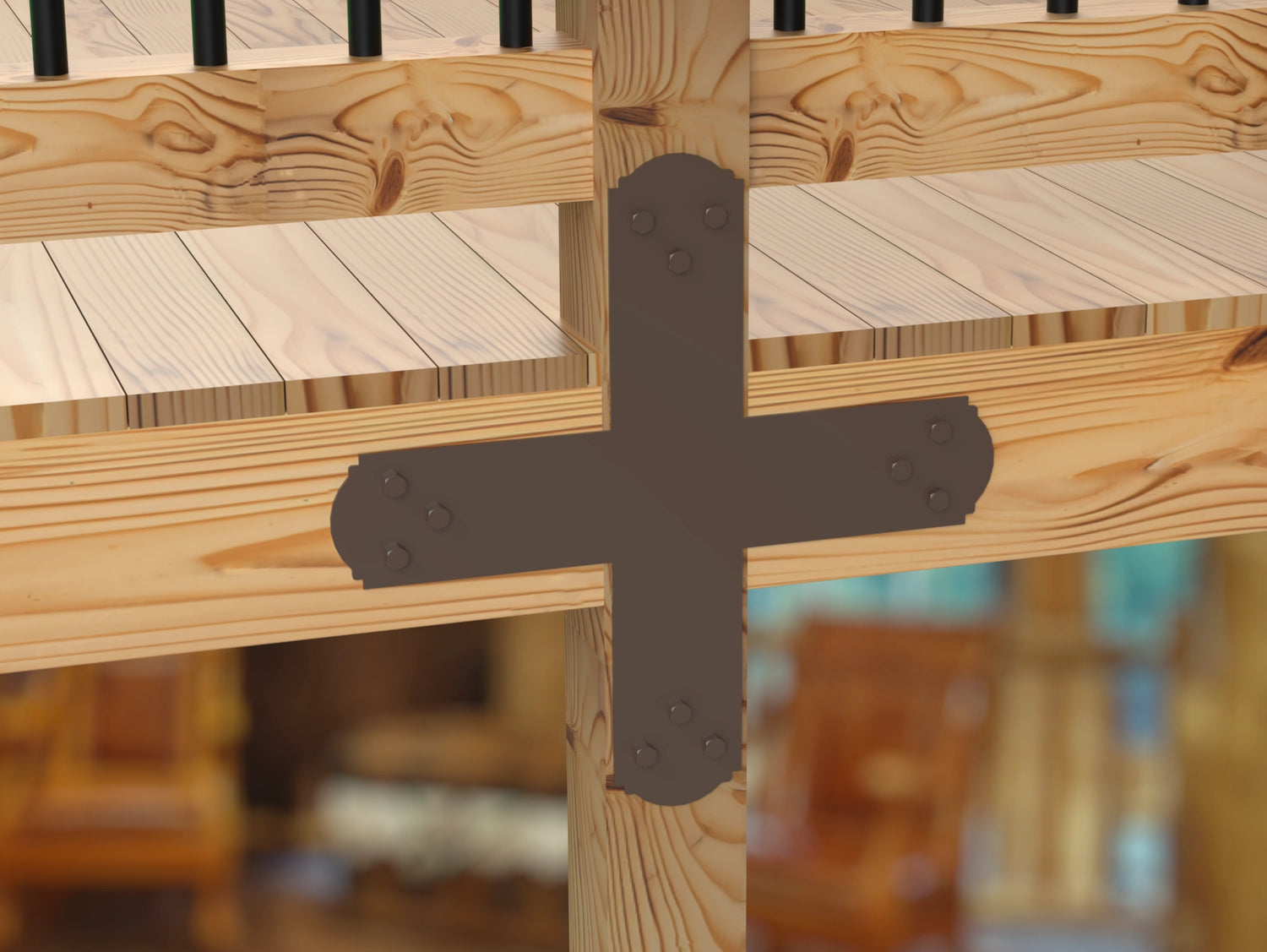X Bracket - Crowned Style - For 4 Inch Lumber - Wood Post Brackets - construction brackets - brackets for post and beam construction - beam supports - post support - timber frame brackets - barndominium brackets - exposed beam brackets