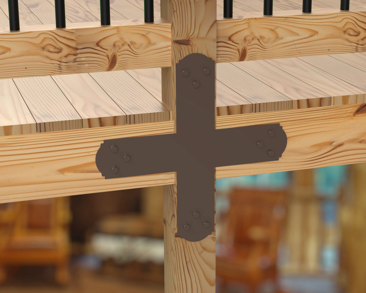X Bracket - Crowned Style - For 4 Inch Lumber - Wood Post Brackets - construction brackets - brackets for post and beam construction - beam supports - post support - timber frame brackets - barndominium brackets - exposed beam brackets
