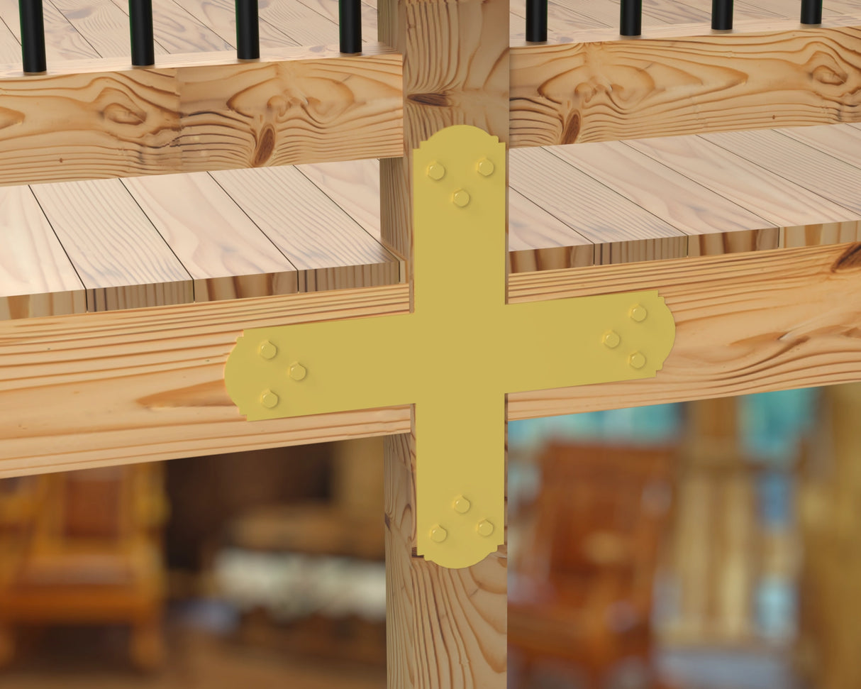 X Bracket - Crowned Style - For 4 Inch Lumber - Wood Post Brackets - construction brackets - brackets for post and beam construction - beam supports - post support - timber frame brackets - barndominium brackets - exposed beam brackets