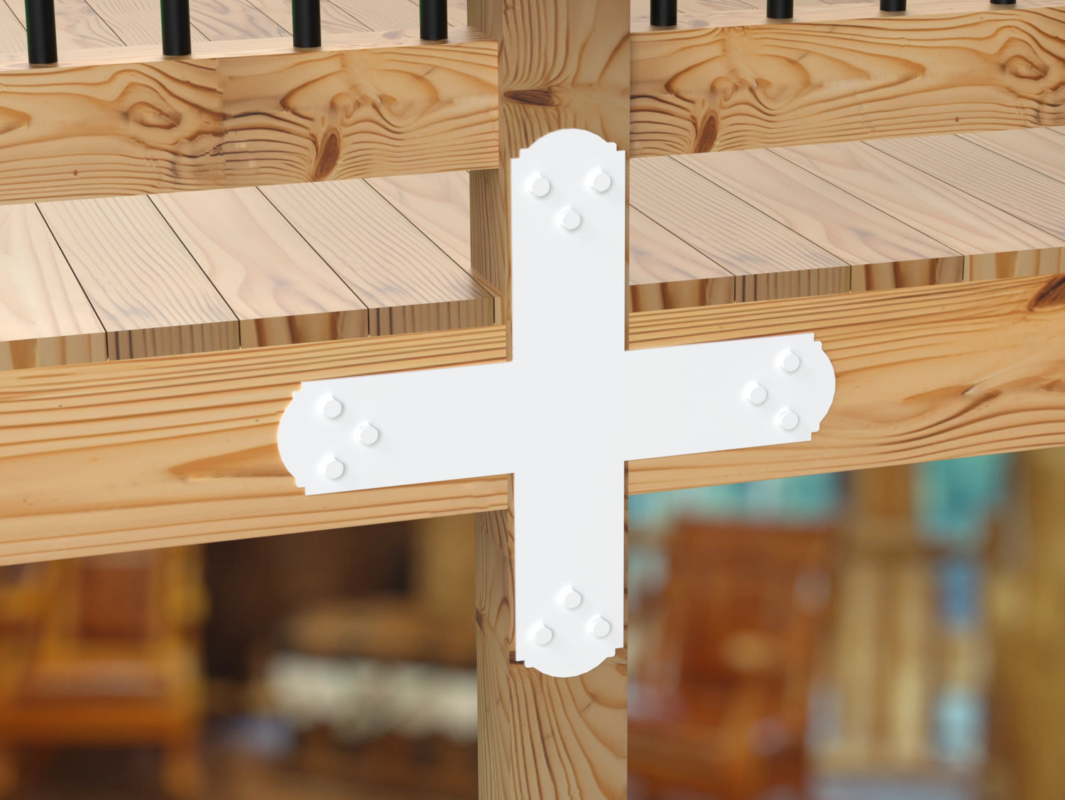 X Bracket - Crowned Style - For 4 Inch Lumber - Wood Post Brackets - construction brackets - brackets for post and beam construction - beam supports - post support - timber frame brackets - barndominium brackets - exposed beam brackets