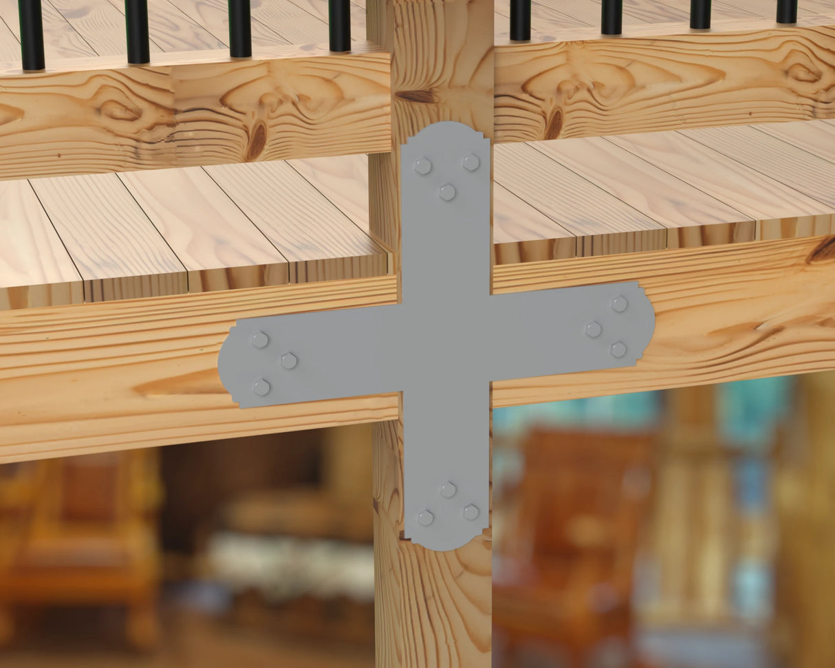 X Bracket - Crowned Style - For 4 Inch Lumber - Wood Post Brackets - construction brackets - brackets for post and beam construction - beam supports - post support - timber frame brackets - barndominium brackets - exposed beam brackets