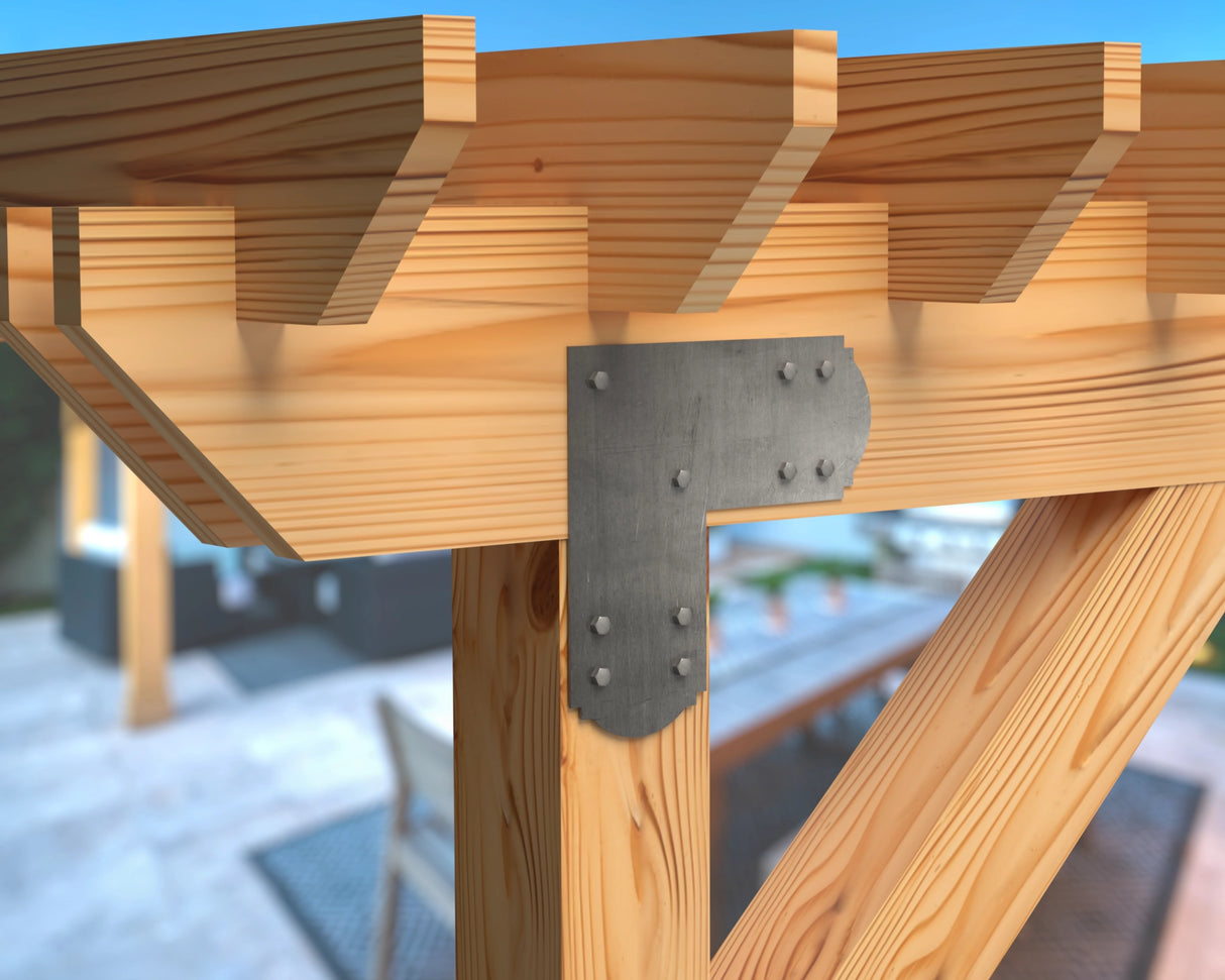 L Bracket - Crowned Style - For 8 Inch Lumber - Wood Post Brackets - construction brackets - brackets for post and beam construction - beam supports - post support - timber frame brackets - barndominium brackets - exposed beam brackets