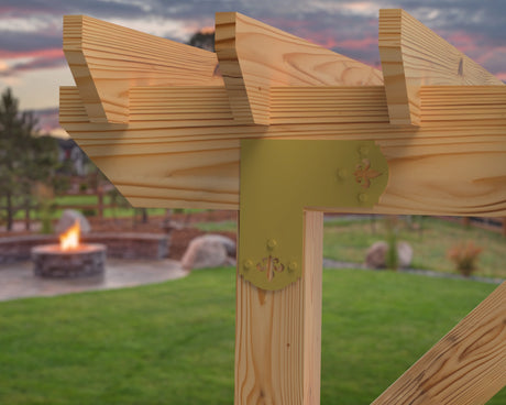 L Bracket - Crowned Fleur De Lis - For 8 Inch Lumber - Wood Post Brackets - construction brackets - brackets for post and beam construction - beam supports - post support - timber frame brackets - barndominium brackets - exposed beam brackets