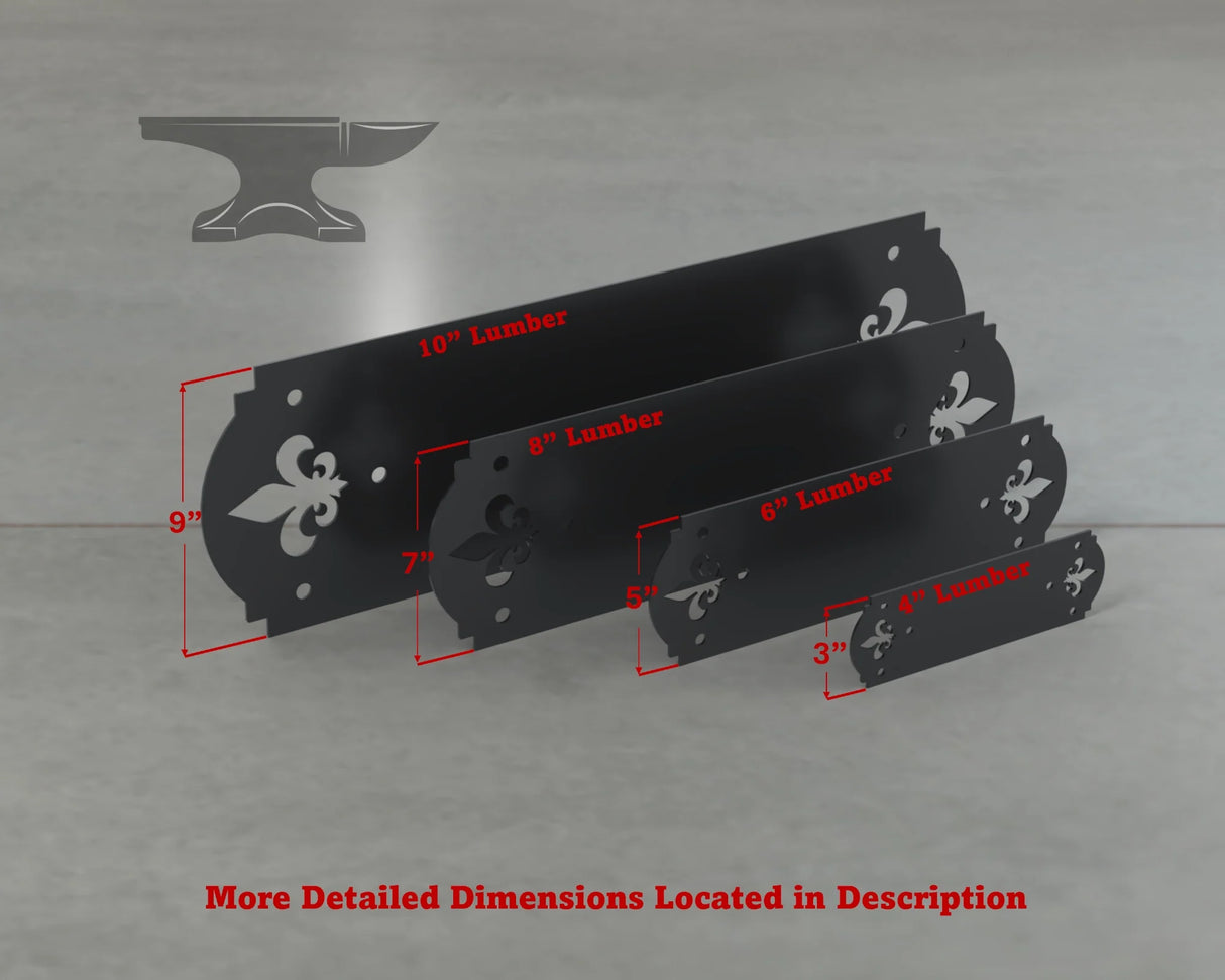 Crowned Fleur De Lis Style Straight Brackets - Various Sizes - Wood Post Brackets - construction brackets - brackets for post and beam construction - beam supports - post support - timber frame brackets - barndominium brackets - exposed beam brackets