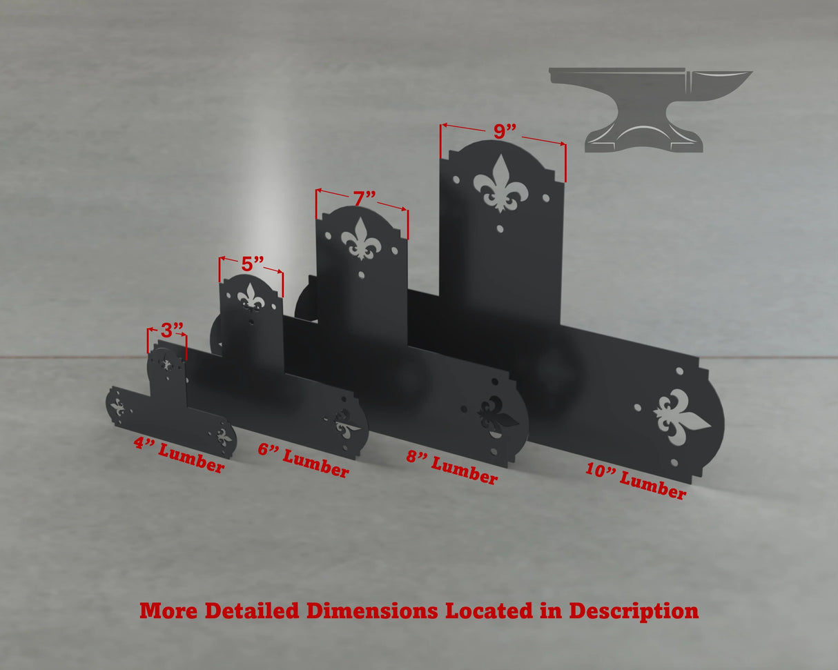 Crowned Fleur De Lis Style T Brackets - Various Sizes - Wood Post Brackets - construction brackets - brackets for post and beam construction - beam supports - post support - timber frame brackets - barndominium brackets - exposed beam brackets