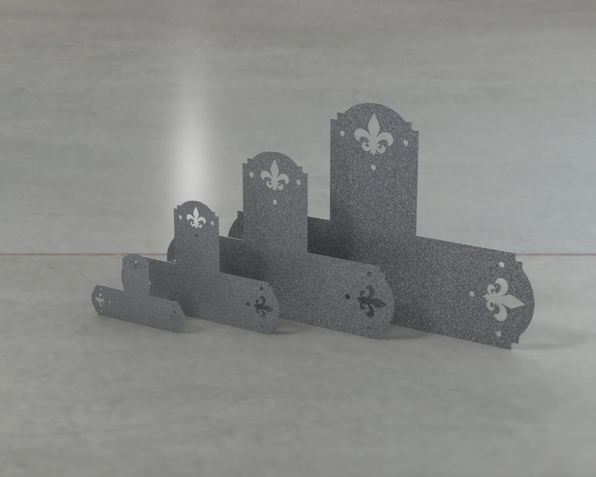 Crowned Fleur De Lis Style T Brackets - Various Sizes - Wood Post Brackets - construction brackets - brackets for post and beam construction - beam supports - post support - timber frame brackets - barndominium brackets - exposed beam brackets