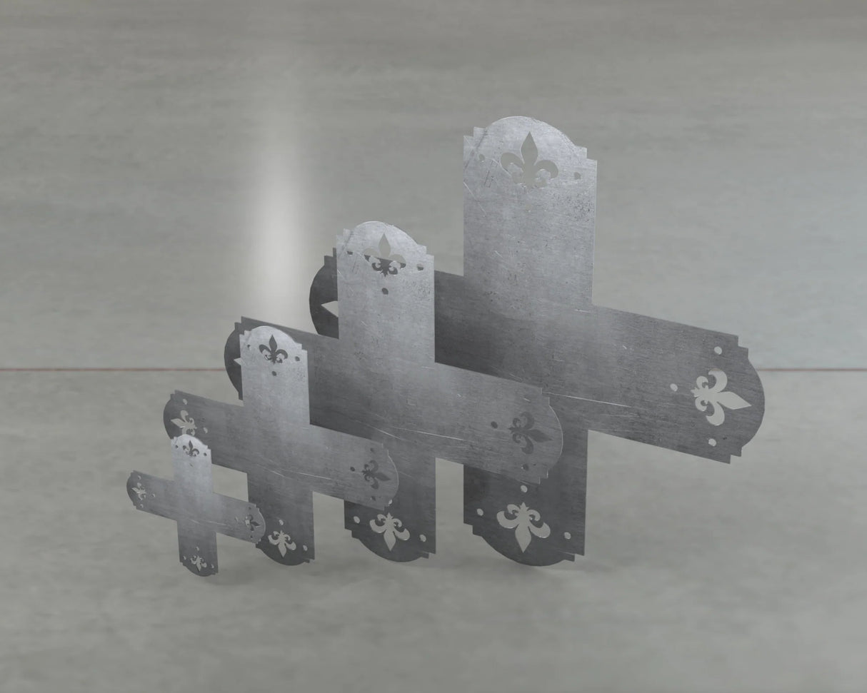 Crowned Fleur De Lis Style X Brackets - Various Sizes - Wood Post Brackets - construction brackets - brackets for post and beam construction - beam supports - post support - timber frame brackets - barndominium brackets - exposed beam brackets