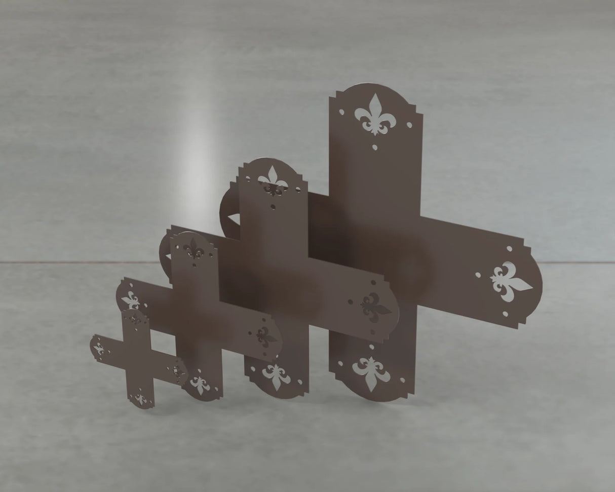 Crowned Fleur De Lis Style X Brackets - Various Sizes - Wood Post Brackets - construction brackets - brackets for post and beam construction - beam supports - post support - timber frame brackets - barndominium brackets - exposed beam brackets