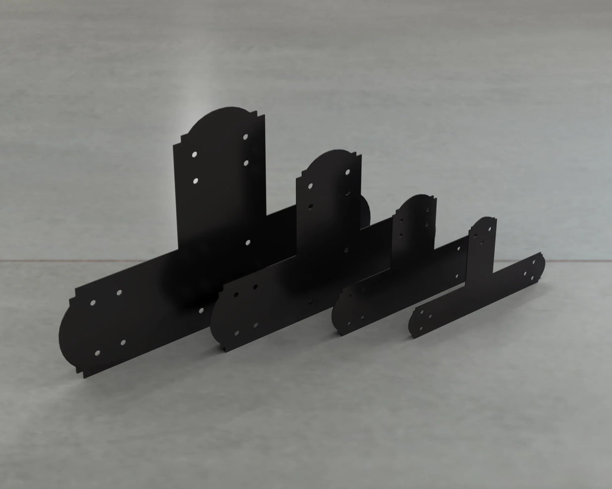 Crowned Style T Brackets - Various Sizes - Wood Post Brackets - construction brackets - brackets for post and beam construction - beam supports - post support - timber frame brackets - barndominium brackets - exposed beam brackets