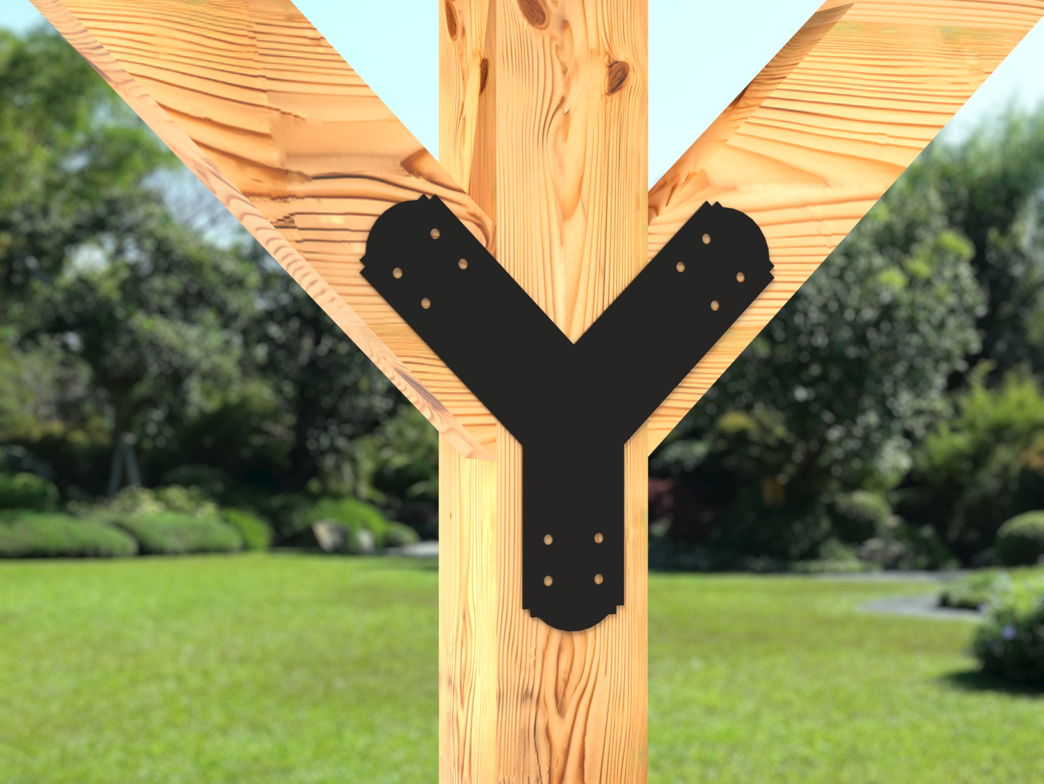 Y Bracket - Crowned Style - For 4 Inch Post - Wood Post Brackets - construction brackets - brackets for post and beam construction - beam supports - post support - timber frame brackets - post frame buildings - barndominium brackets - exposed beam brackets