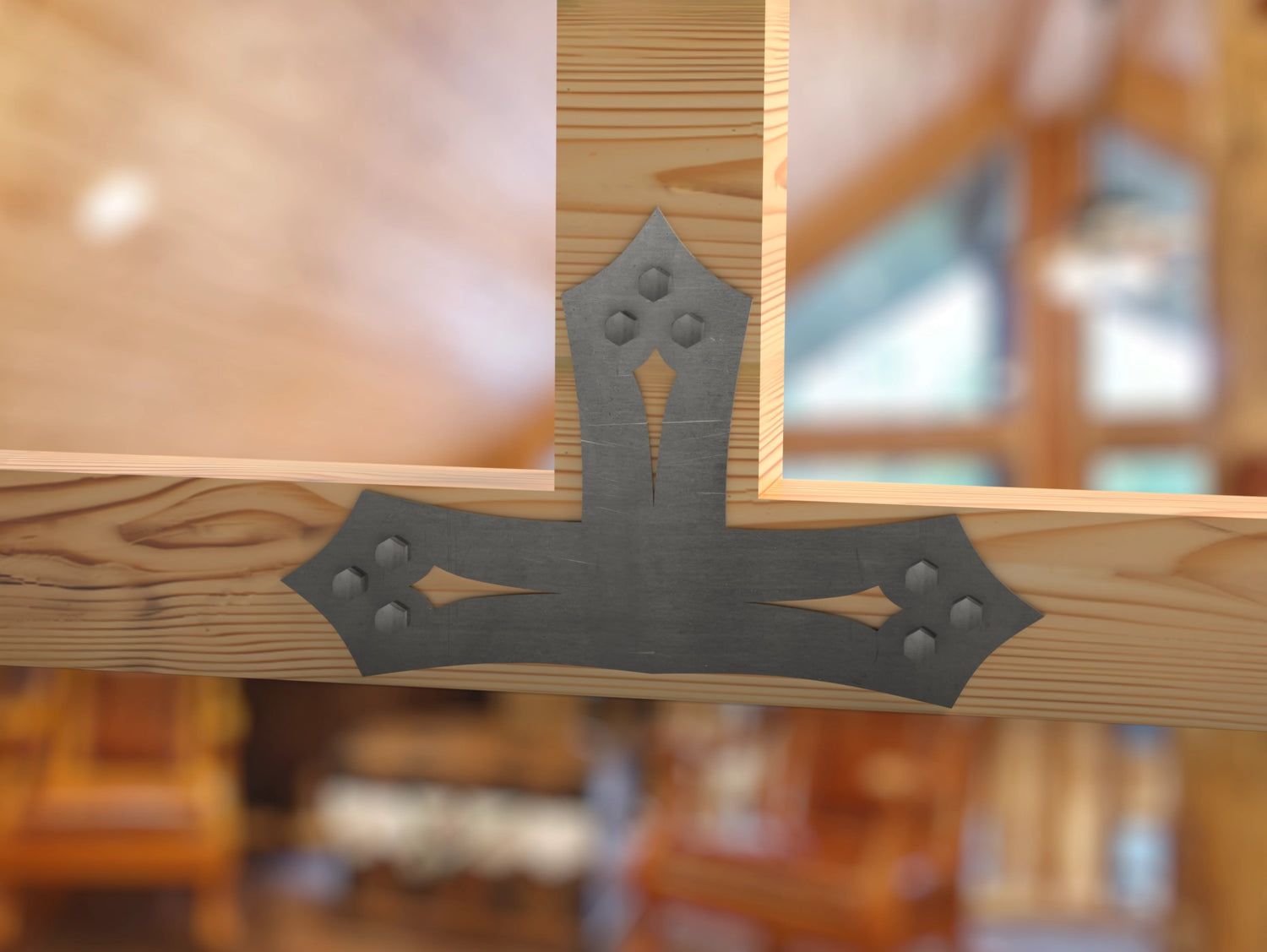 T Bracket - Gothic Style - For 4 Inch Lumber - Wood Post Brackets - construction brackets - brackets for post and beam construction - beam supports - post support - timber frame brackets - barndominium brackets - exposed beam brackets