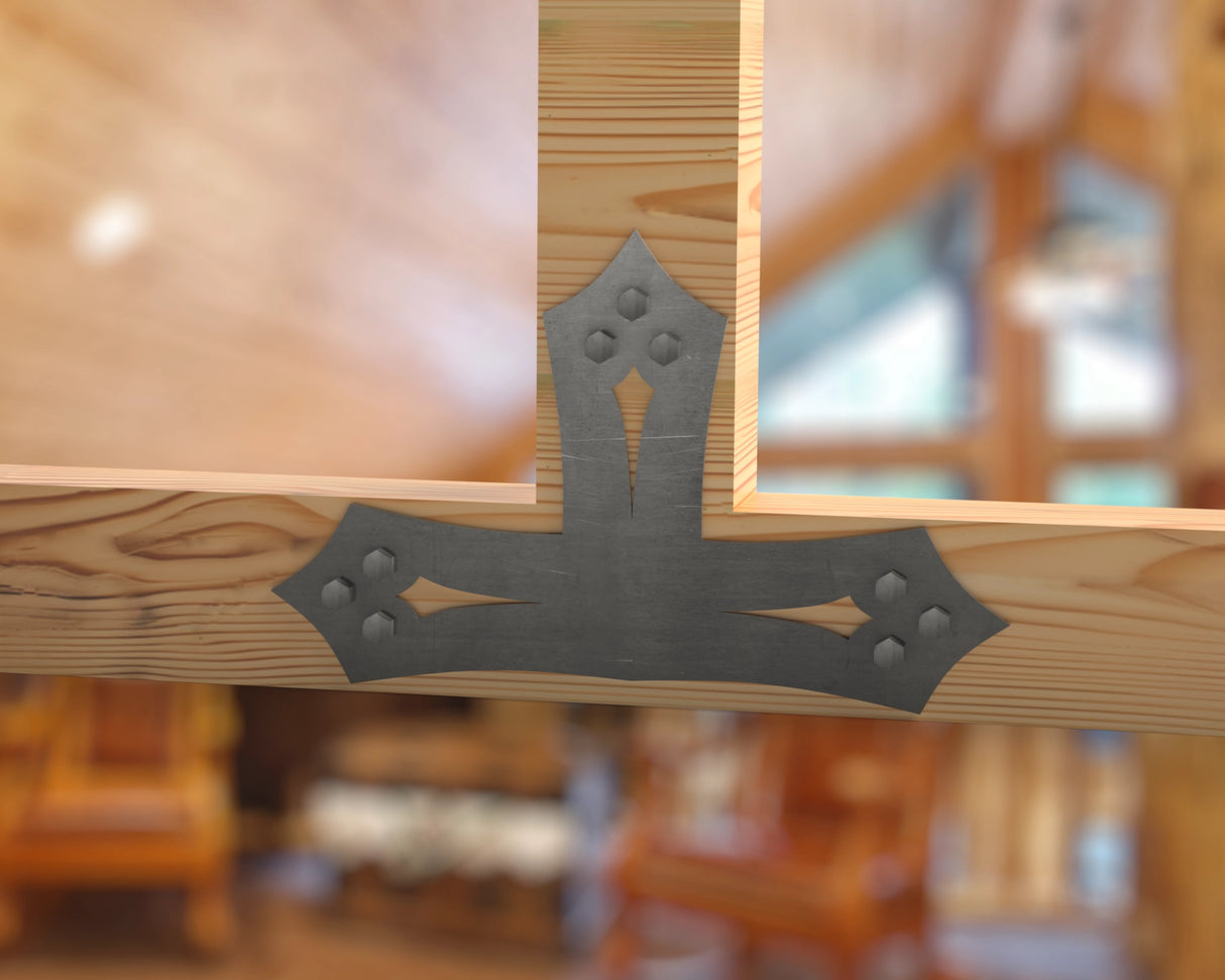 T Bracket - Gothic Style - For 4 Inch Lumber - Wood Post Brackets - construction brackets - brackets for post and beam construction - beam supports - post support - timber frame brackets - barndominium brackets - exposed beam brackets