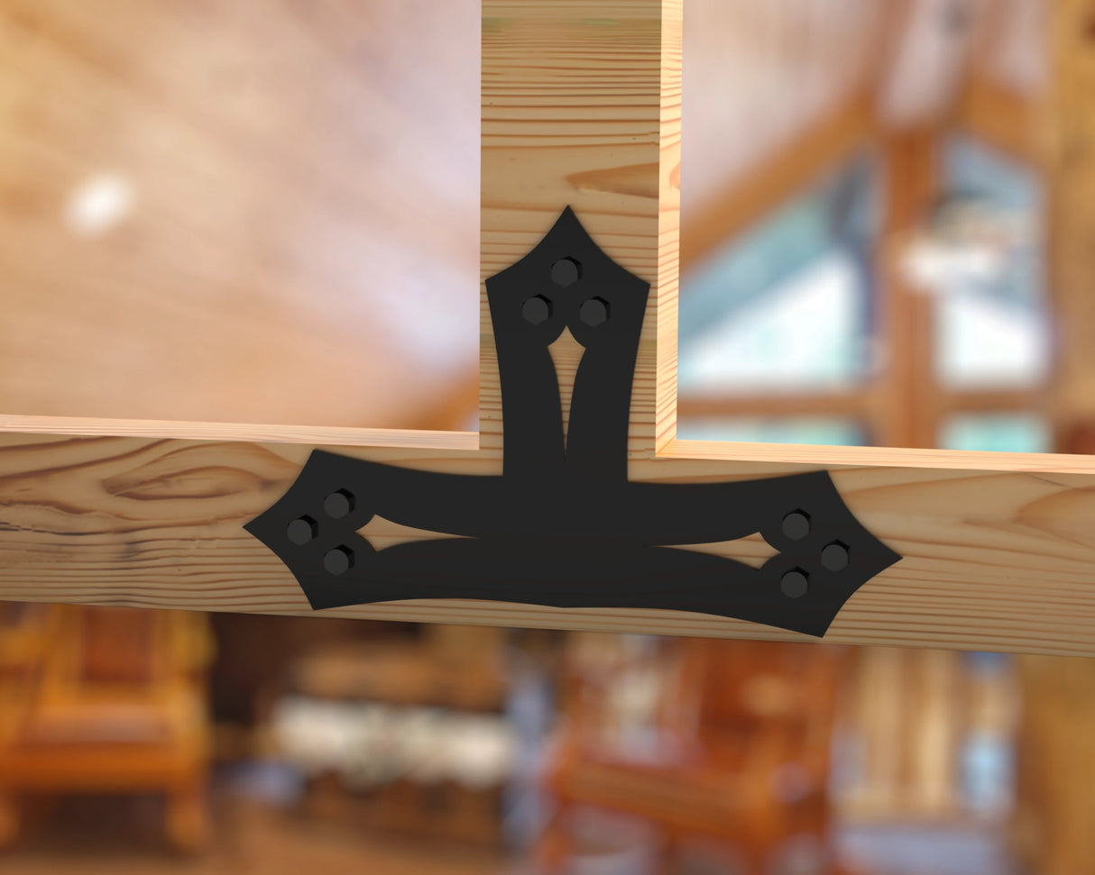 T Bracket - Gothic Style - For 4 Inch Lumber - Wood Post Brackets - construction brackets - brackets for post and beam construction - beam supports - post support - timber frame brackets - barndominium brackets - exposed beam brackets