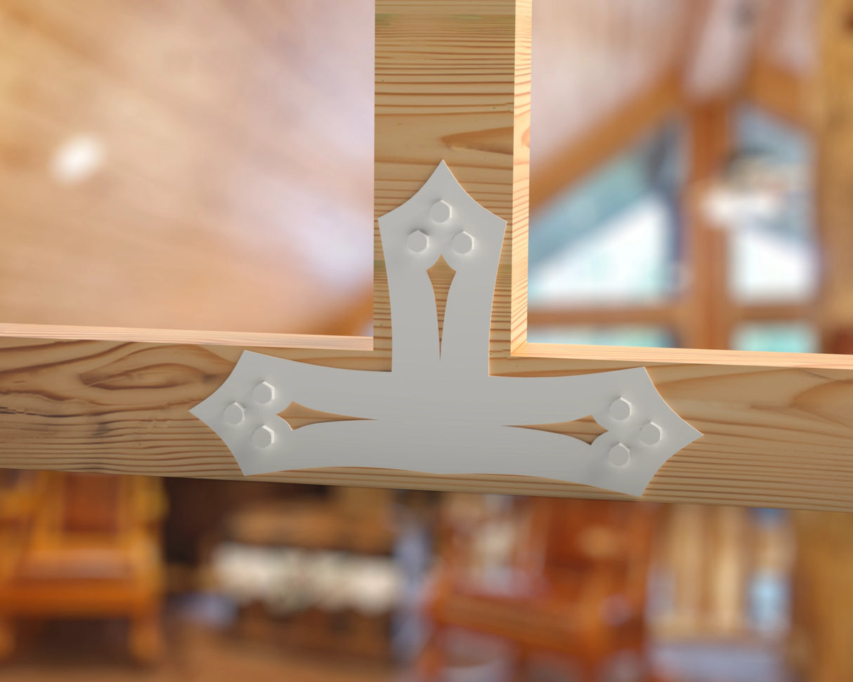 T Bracket - Gothic Style - For 4 Inch Lumber - Wood Post Brackets - construction brackets - brackets for post and beam construction - beam supports - post support - timber frame brackets - barndominium brackets - exposed beam brackets