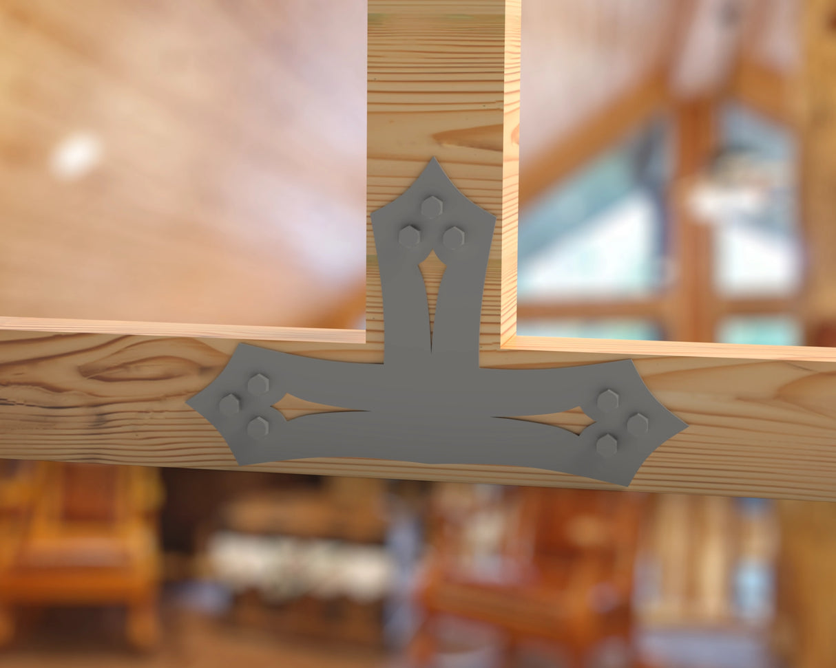 T Bracket - Gothic Style - For 4 Inch Lumber - Wood Post Brackets - construction brackets - brackets for post and beam construction - beam supports - post support - timber frame brackets - barndominium brackets - exposed beam brackets