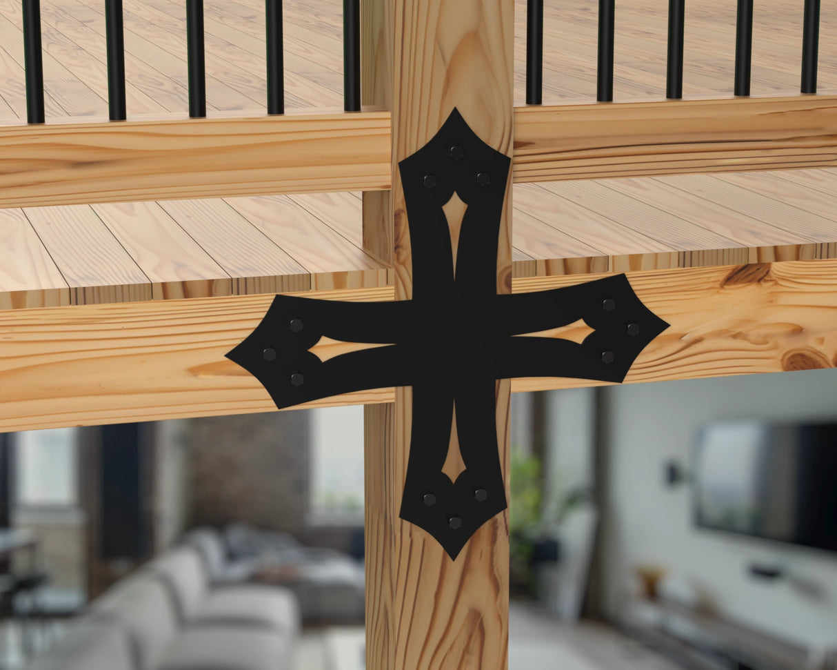 X Bracket - Gothic Style - For 8 Inch Lumber - Wood Post Brackets - construction brackets - brackets for post and beam construction - beam supports - post support - timber frame brackets - barndominium brackets - exposed beam brackets