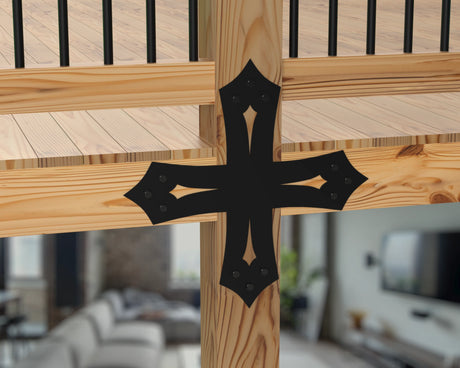 X Bracket - Gothic Style - For 8 Inch Lumber - Wood Post Brackets - construction brackets - brackets for post and beam construction - beam supports - post support - timber frame brackets - barndominium brackets - exposed beam brackets
