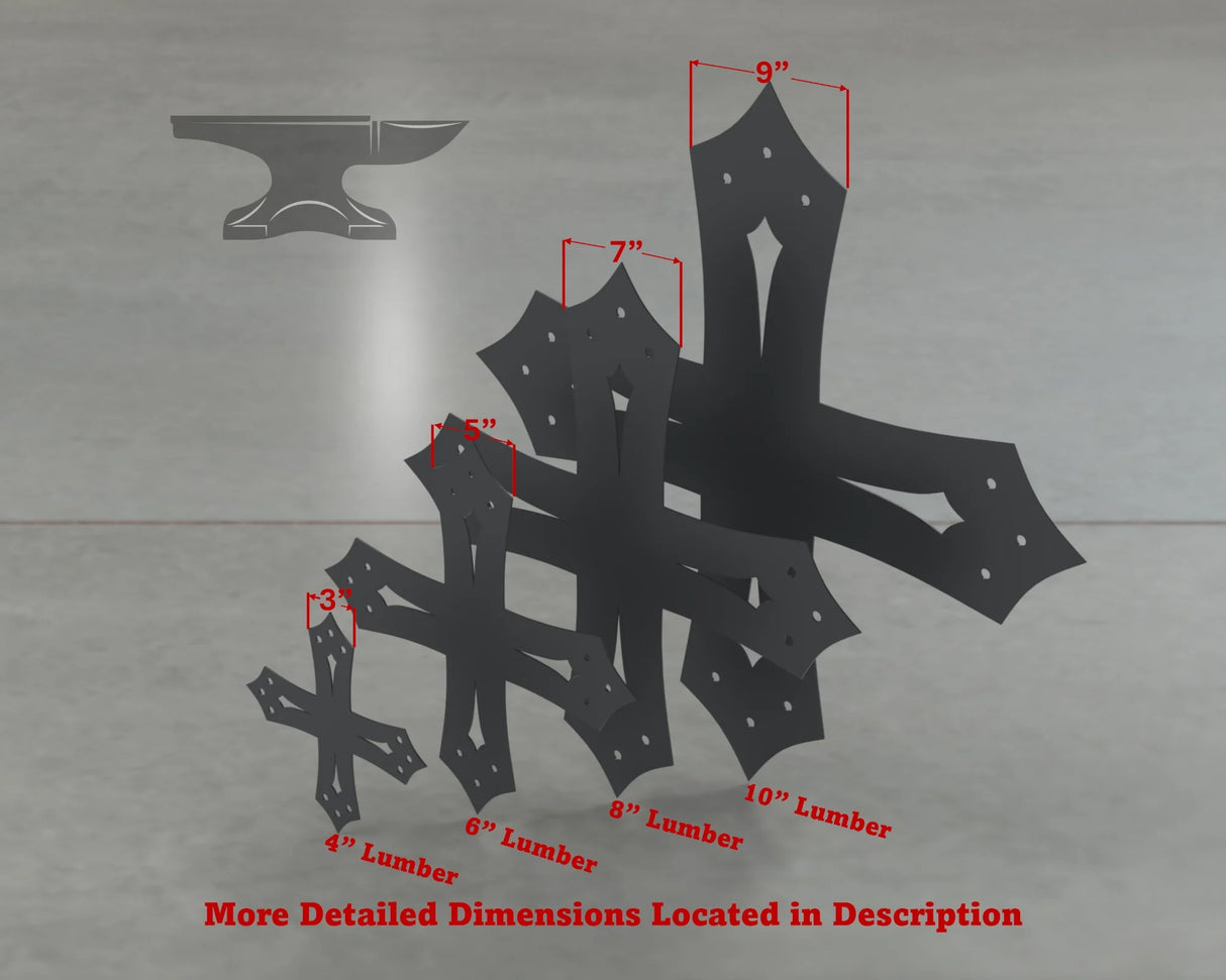 Gothic Style X Brackets - Various Sizes - Wood Post Brackets - construction brackets - brackets for post and beam construction - beam supports - post support - timber frame brackets - barndominium brackets - exposed beam brackets