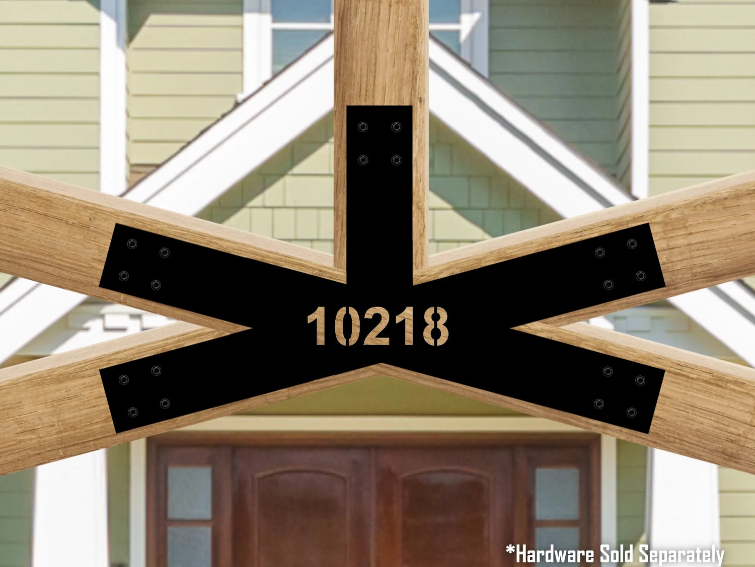 Custom Gable Bracket with Address for Exposed Truss, Angled Base - Wood Post Brackets - construction materials - building supports - beam supports - post supports