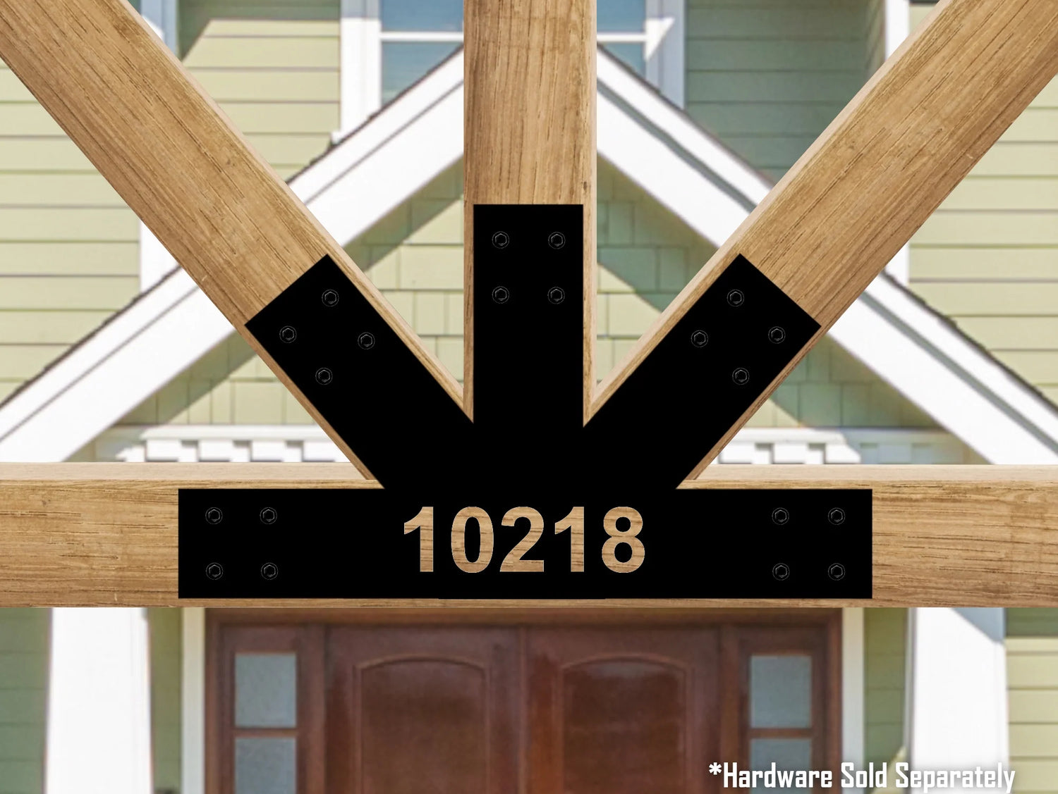 Custom Gable Bracket with Custom Address for Exposed Truss - Wood Post Brackets - construction materials - building supports - beam supports - post supports