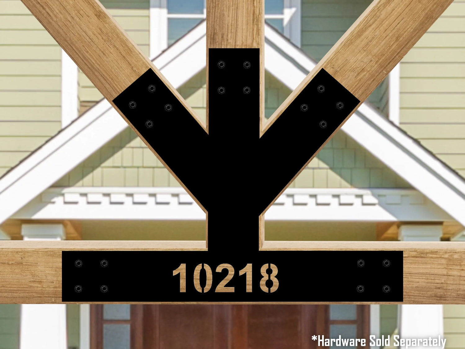 Custom Gable Bracket with Address Exposed Truss, V Top - Wood Post Brackets - construction materials - building supports - beam supports - post supports