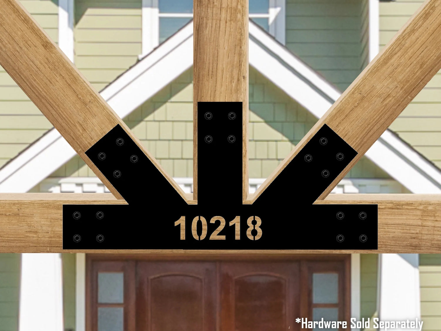 Custom Gable Bracket with Address for Exposed Truss, Offset Bottom Joint - Wood Post Brackets - construction materials - building supports - beam supports - post supports