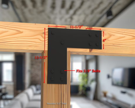 L Bracket - Industrial Style - 6 Inch Lumber - Wood Post Brackets - construction brackets - brackets for post and beam construction - beam supports - post support - timber frame brackets - barndominium brackets - exposed beam brackets