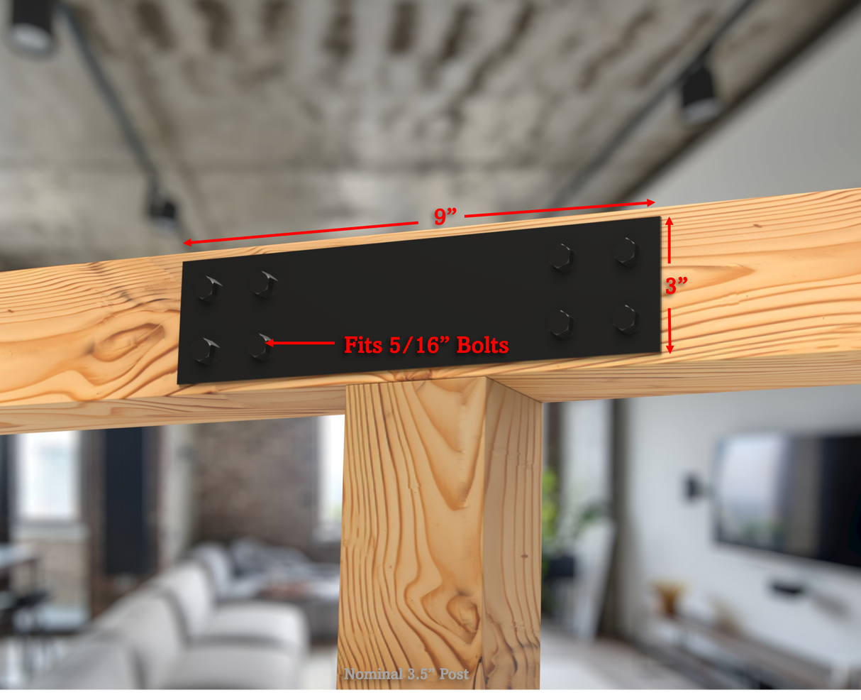 Straight Bracket - Industrial Style - 4 Inch Lumber - Wood Post Brackets - construction brackets - brackets for post and beam construction - beam supports - post support - timber frame brackets - barndominium brackets - exposed beam brackets