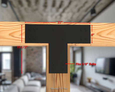 T Bracket - Industrial Style - 8 Inch Lumber - Wood Post Brackets - construction brackets - brackets for post and beam construction - beam supports - post support - timber frame brackets - barndominium brackets - exposed beam brackets