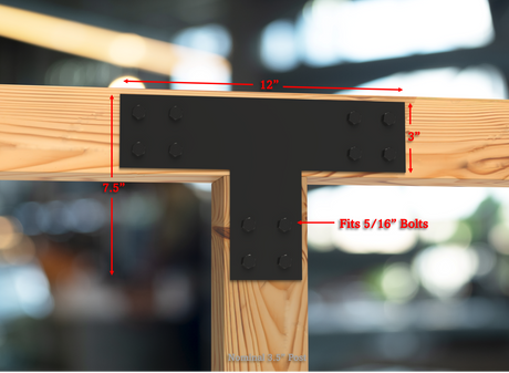 T Bracket - Industrial Style - 4 Inch Lumber - Wood Post Brackets - construction brackets - brackets for post and beam construction - beam supports - post support - timber frame brackets - barndominium brackets - exposed beam brackets
