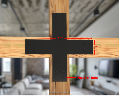 X Bracket - Industrial Style - 6 Inch Lumber - Wood Post Brackets - construction brackets - brackets for post and beam construction - beam supports - post support - timber frame brackets - barndominium brackets - exposed beam brackets