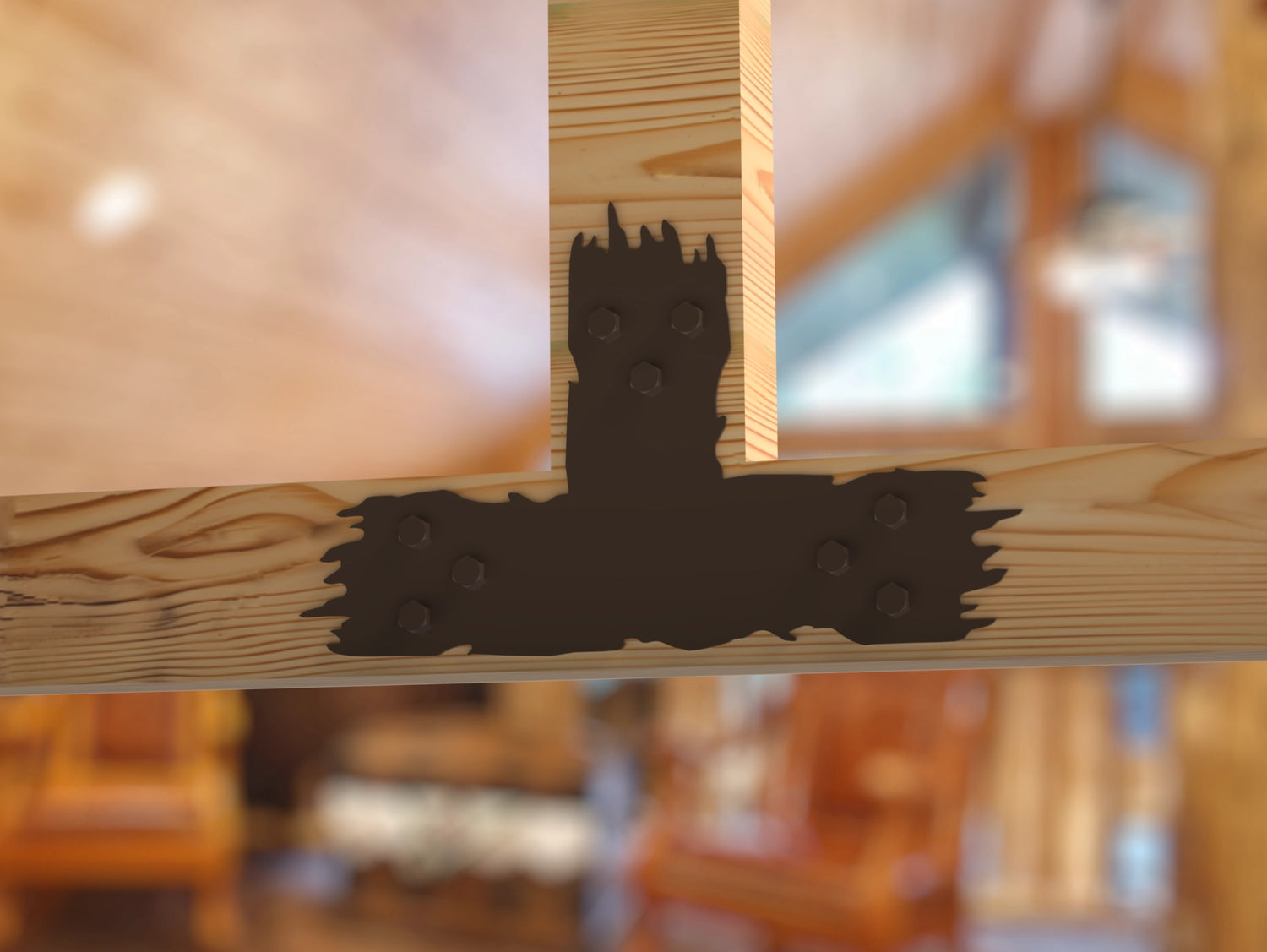T Bracket - Rough Wood Style - For 6 Inch Lumber - Wood Post Brackets - construction brackets - brackets for post and beam construction - beam supports - post support - timber frame brackets - barndominium brackets - exposed beam brackets