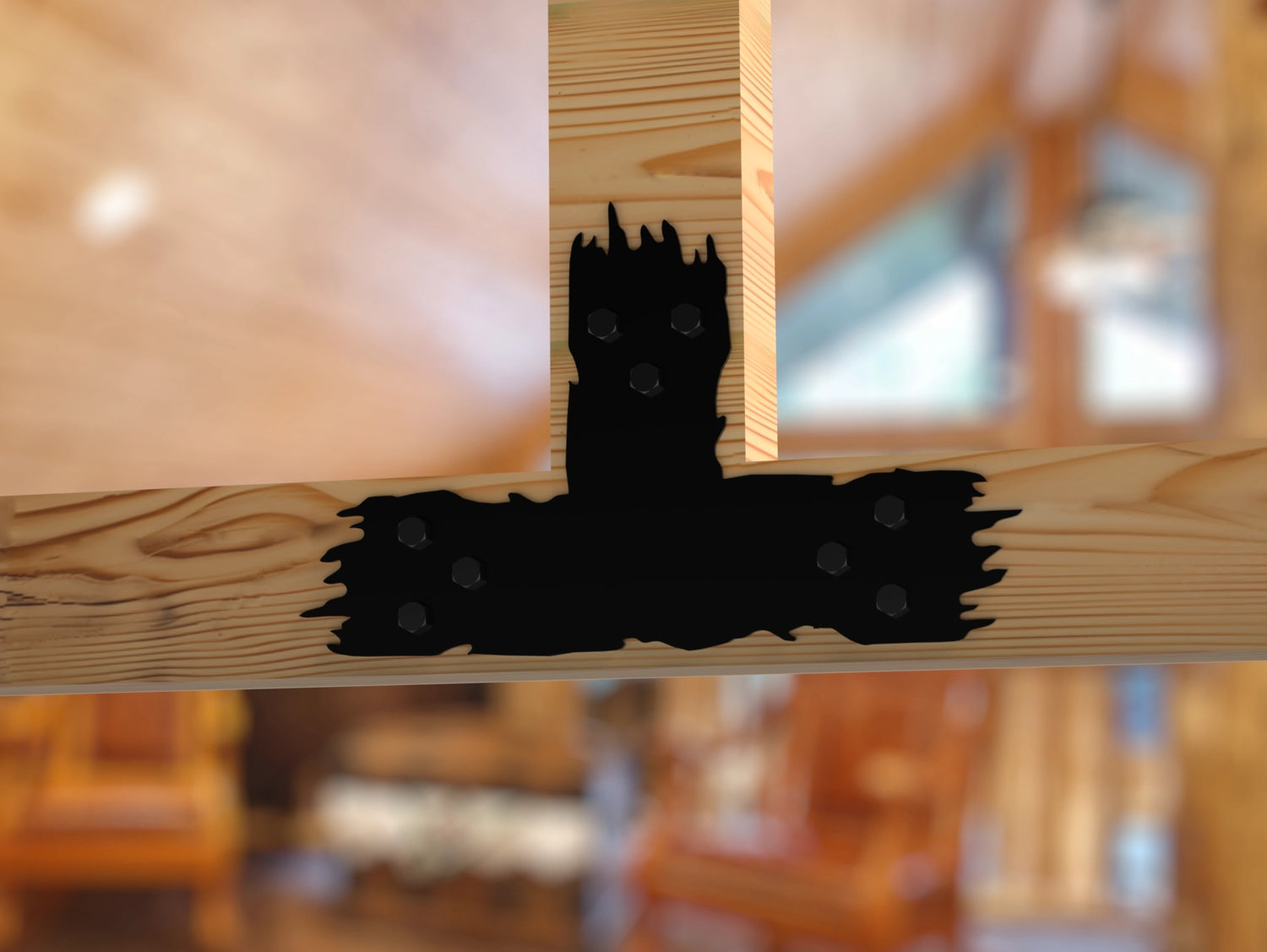 T Bracket - Rough Wood Style - For 6 Inch Lumber - Wood Post Brackets - construction brackets - brackets for post and beam construction - beam supports - post support - timber frame brackets - barndominium brackets - exposed beam brackets