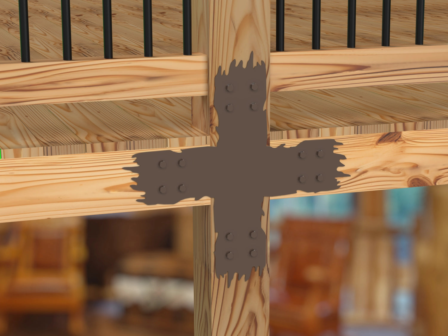 X Bracket - Rough Wood Style - For 8 Inch Lumber - Wood Post Brackets - construction brackets - brackets for post and beam construction - beam supports - post support - timber frame brackets - barndominium brackets - exposed beam brackets