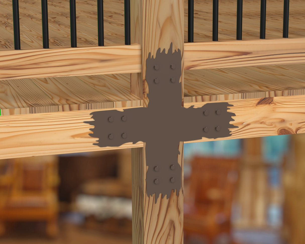 X Bracket - Rough Wood Style - For 8 Inch Lumber - Wood Post Brackets - construction brackets - brackets for post and beam construction - beam supports - post support - timber frame brackets - barndominium brackets - exposed beam brackets
