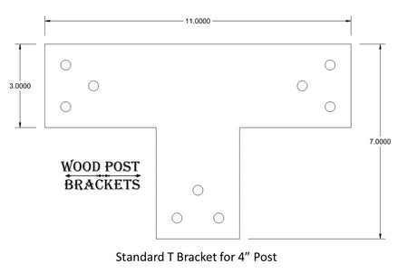 Standard 4" T Bracket With Design Options - Wood Post Brackets - construction materials - building supports - beam supports - post supports