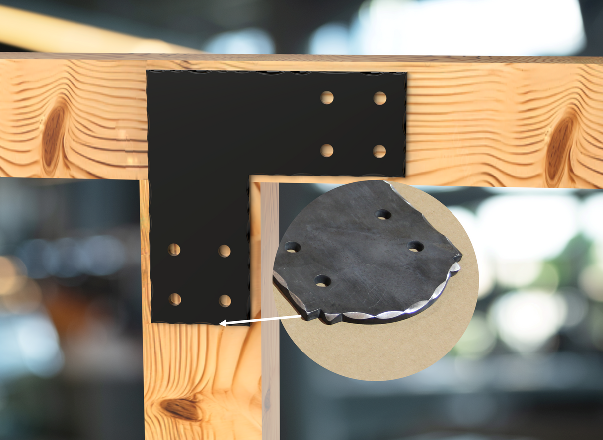 L Bracket - Scalloped Edges - 8 Inch Lumber - Wood Post Brackets - construction brackets - brackets for post and beam construction - beam supports - post support - timber frame brackets - barndominium brackets - exposed beam brackets